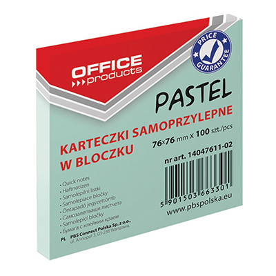 Стікер самокл. 76*76мм*100арк 14047611-02 пастель зелений (12) (OFFICE PRODUCTS)